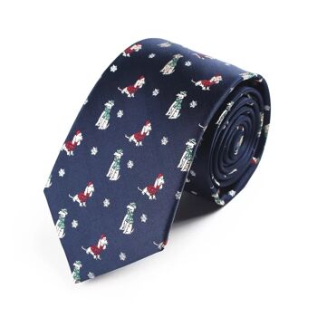 Cravate de Noël "Bleu avec des chiens de Noël" 1