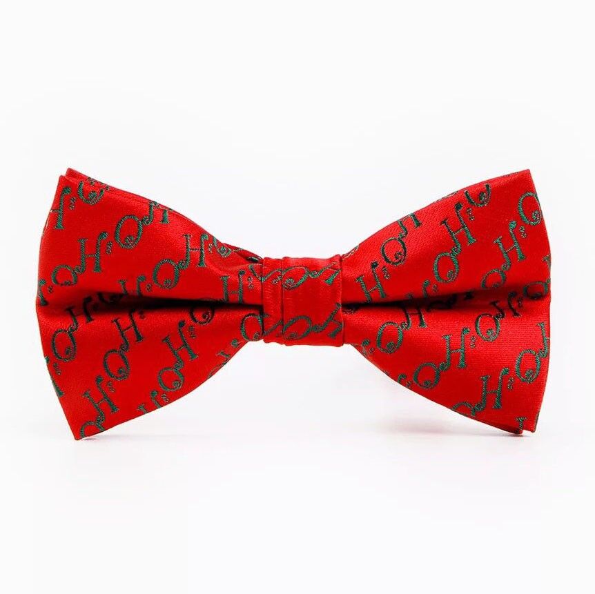 Pajarita navideña roja con texto verde "Hohoho"