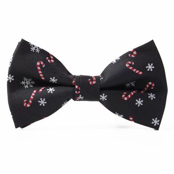 Noeud papillon de Noël "Noir avec des cannes de bonbon et des flocons de neige" 1