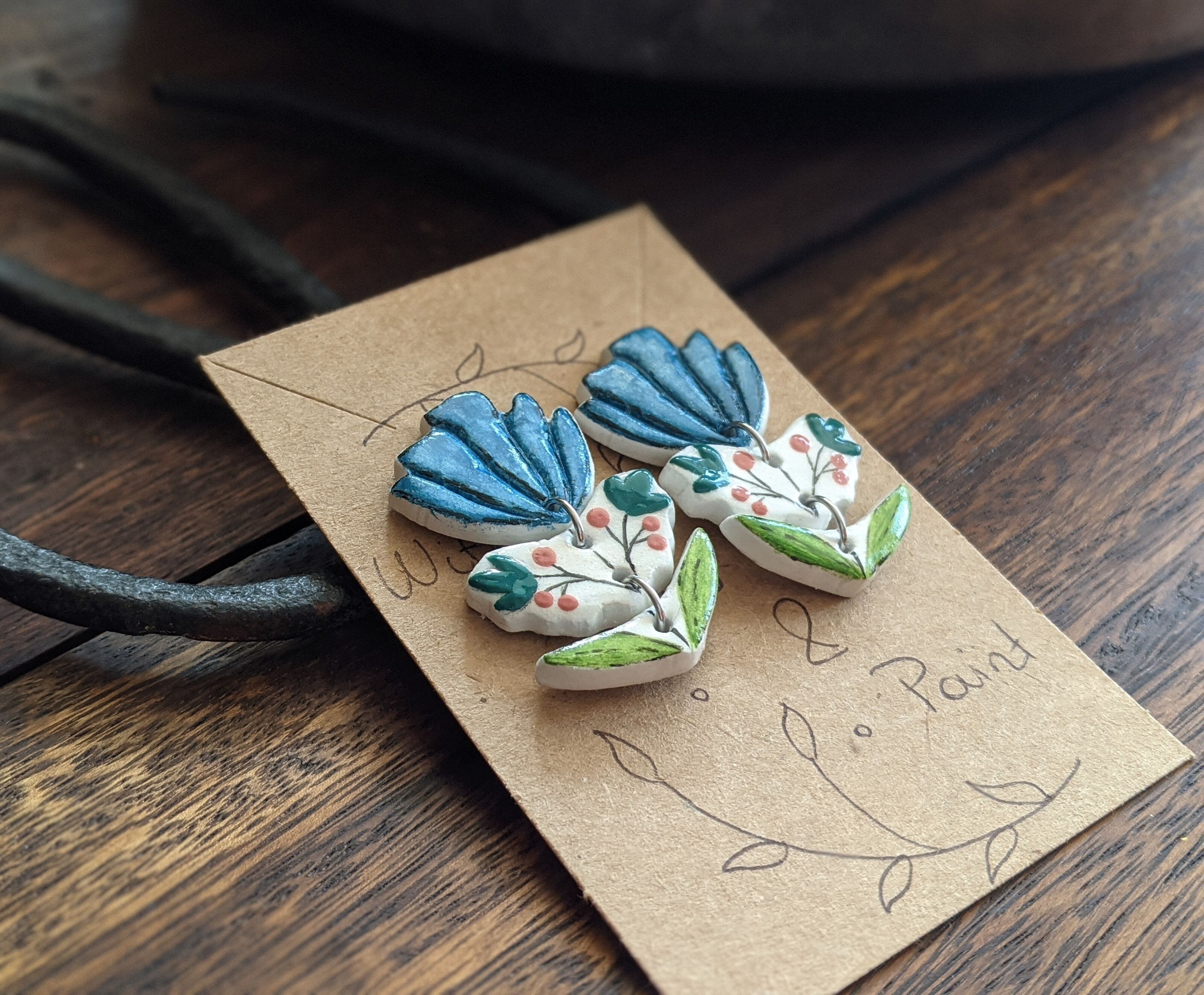 Love Envelope Heart floral Hoops polymer clay, Stamp Clay Earrings