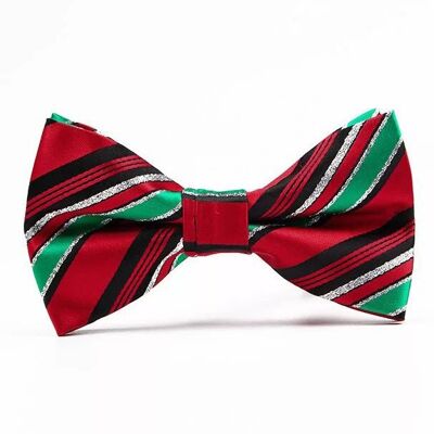 Christmas bowtie "Red, green, black & silver stripes"