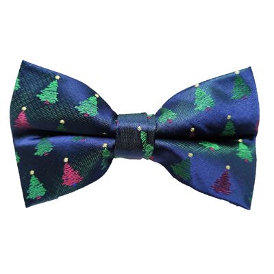 Christmas bowtie "Blue with Green & Red Trees"