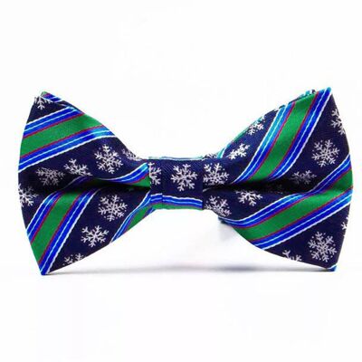 Christmas bowtie "Blue with Snowflakes & Stripes"