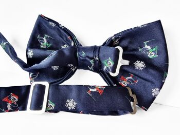 Noeud papillon de Noël "Bleu avec des pingouins patineurs" 4