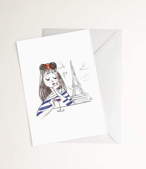 Carte Postale "Parisienne Vin Rouge et Tour Eiffel" - Imprimée en France