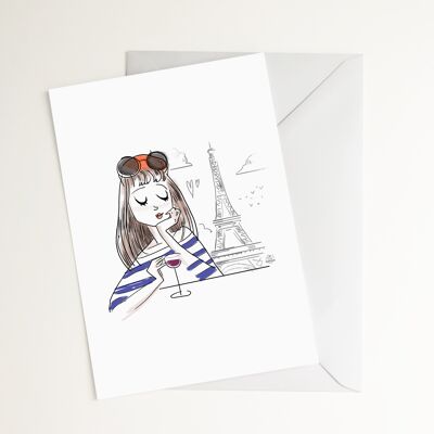 Carte Postale "Parisienne Vin Rouge et Tour Eiffel" - Imprimée en France