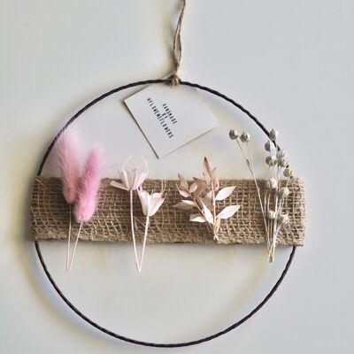 Dried Flower Wreath | Juten Ribbon Wreath | Flower Loop | Pink | 20cm