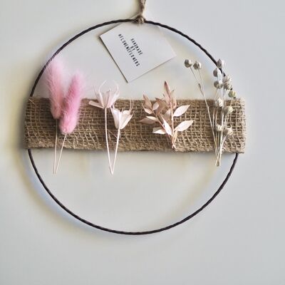 Getrockneter Blumenkranz | Jutenbandkranz | Blumenschleife | Rosa | 20 cm