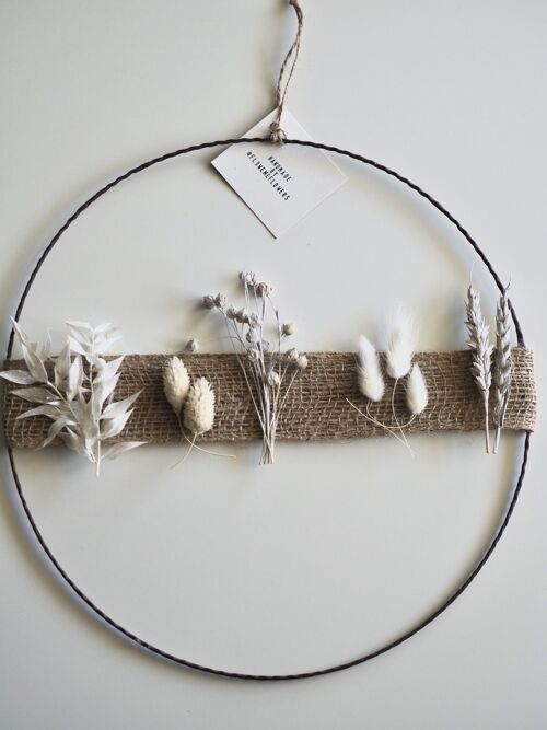 Dried Flower Wreath |Jute Ribbon Wreath | Flower Loop | White | 30cm