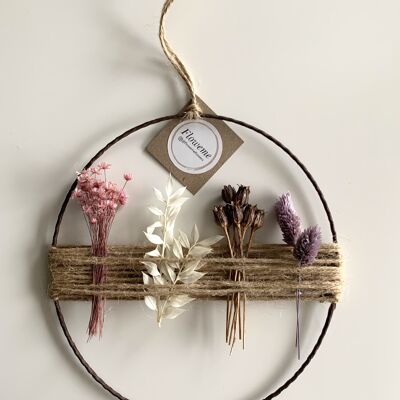 Corona di fiori secchi | Corona di corde di iuta | Anello di fiori | rosa | 20 cm