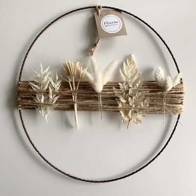 Corona di fiori secchi | Corona di corde di iuta | Anello di fiori | bianco | 30 cm