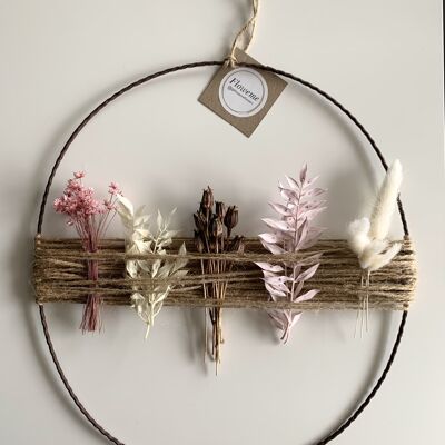 Couronne de fleurs séchées | Couronne de ficelle de jute | Boucle de fleurs | Rose | 30cm