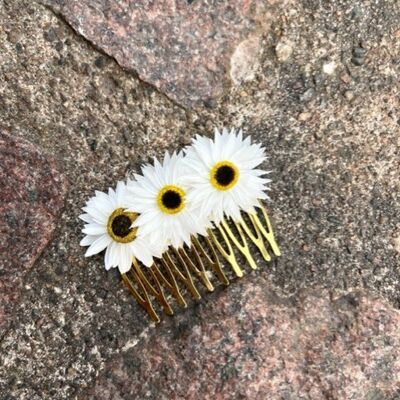 Pettine di fiori secchi | Pettine floreale | Accessorio per capelli | Bianco