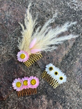 Peigne de fleurs séchées | Peigne à cheveux floral | Accessoire cheveux | Blanc 2