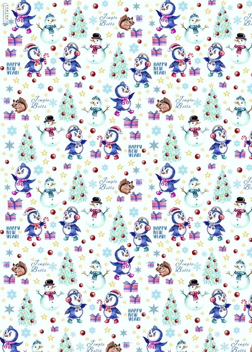 Christmas Penguins Wrapping Paper | Recyclable, Made in UK