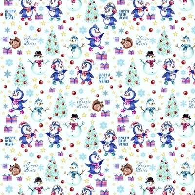 Papel de regalo de pingüinos navideños | Reciclable, fabricado en el Reino Unido.