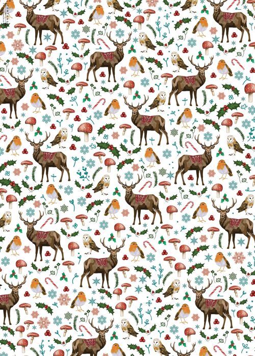 Reindeer Owl Robin  Wrapping Paper | Recyclable, Made in UK