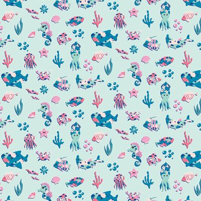 Pink & Blue Sea Life Wrapping Paper | Recyclable, Made in UK