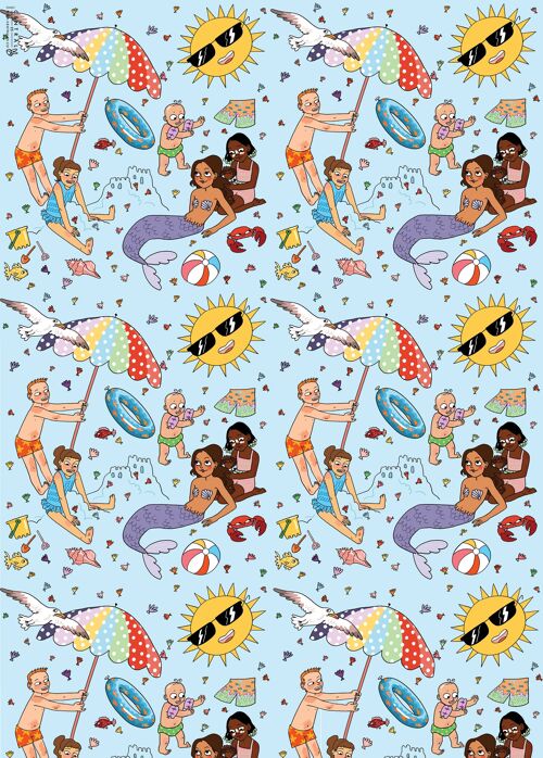 Kids at the Beach Wrapping Paper | Recyclable, Made in UK