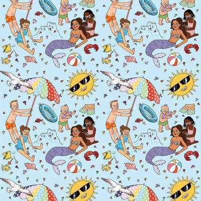 Kids at the Beach Wrapping Paper | Recyclable, Made in UK