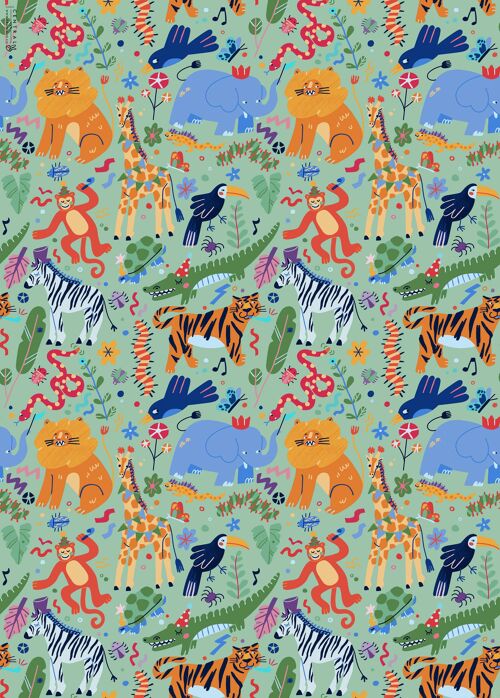 Animal Jungle Party  Wrapping Paper | Recyclable, Made in UK