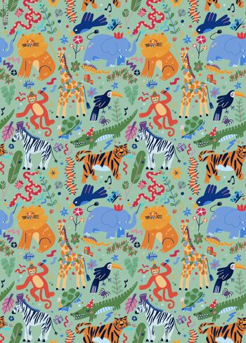 Papier cadeau Animal Jungle Party | Recyclable, fabriqué au Royaume-Uni