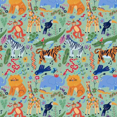 Animal Jungle Party  Wrapping Paper | Recyclable, Made in UK