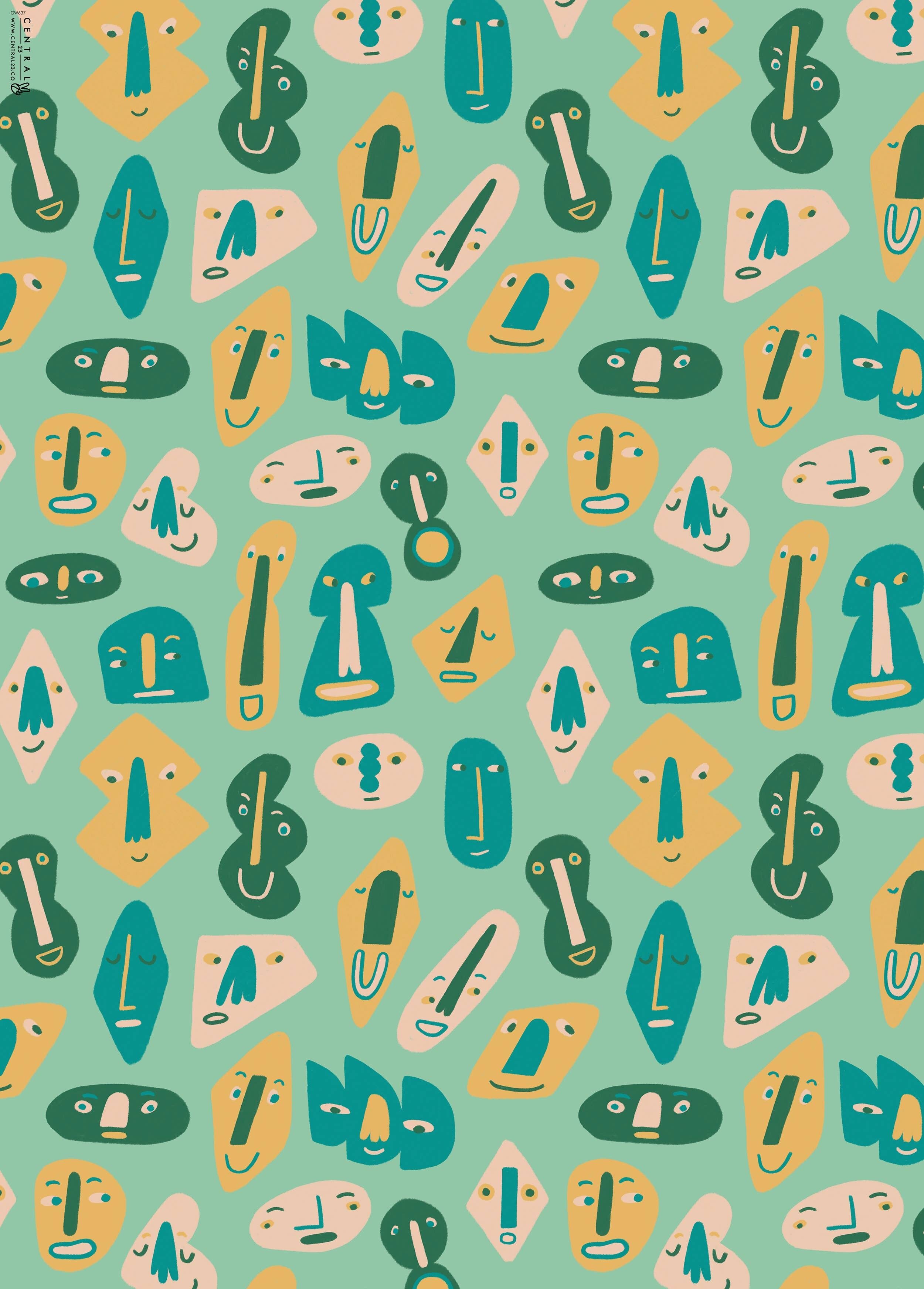 Carta da regalo con facce verdi e gialle | Riciclabile, prodotto nel Regno Unito