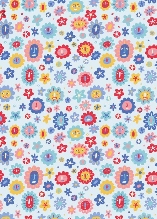 Flower Faces Wrapping Paper | Recyclable, Made in UK