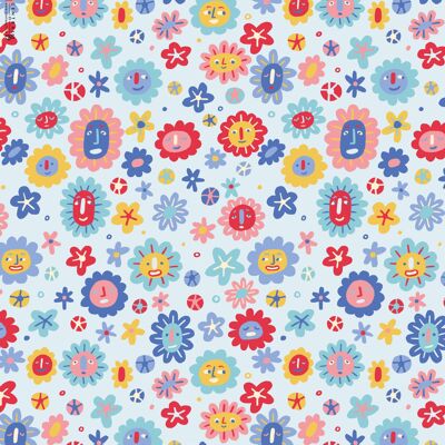 Flower Faces Wrapping Paper | Recyclable, Made in UK