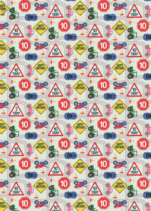 10th Birthday Road Wrapping Paper | Recyclable, Made in UK