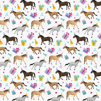 Papel de regalo de cumpleaños Pony | Reciclable, fabricado en el Reino Unido.