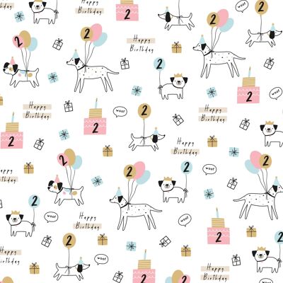 2nd Birthday Dogs Wrapping Paper | Recyclable, Made in UK