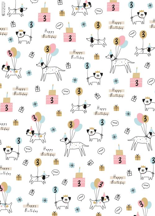 3rd Birthday Dogs Wrapping Paper | Recyclable, Made in UK