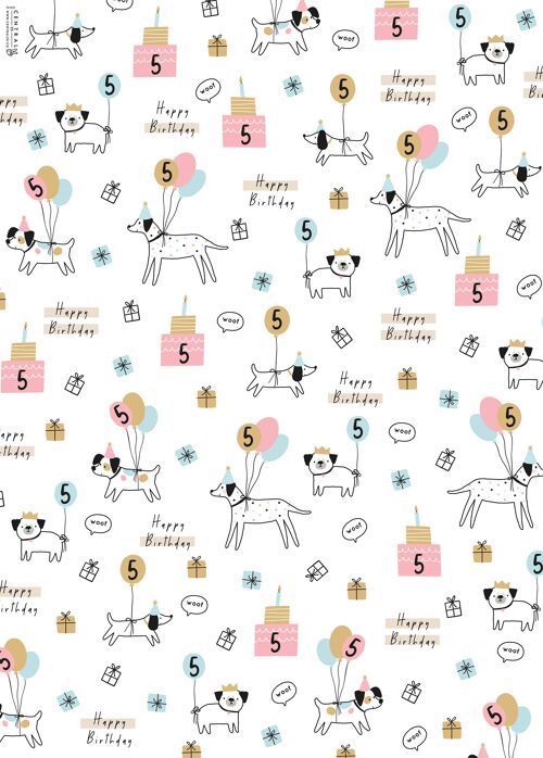 5th Birthday Dogs Wrapping Paper | Recyclable, Made in UK