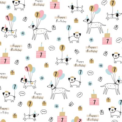 7th Birthday Dogs Wrapping Paper | Recyclable, Made in UK
