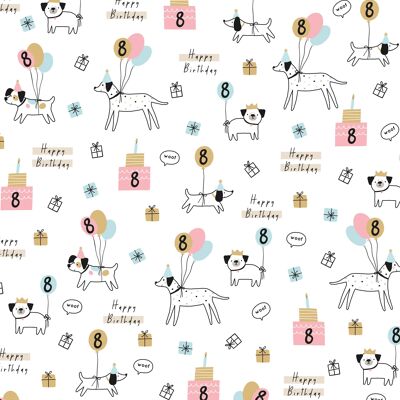 8. Geburtstags-Hunde Geschenkpapier | Recycelbar, hergestellt in Großbritannien