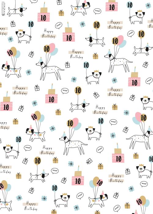 10th Birthday Dogs Wrapping Paper | Recyclable, Made in UK