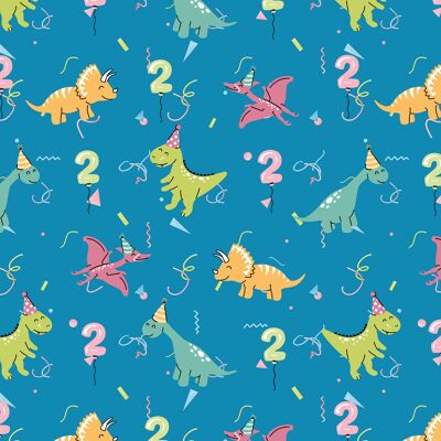 2nd Birthday Dinos Wrapping Paper | Recyclable, Made in UK
