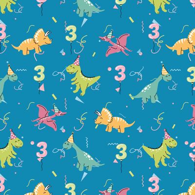 3rd Birthday Dinos Wrapping Paper | Recyclable, Made in UK