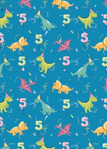 Papier d'emballage Dinos 5e anniversaire | Recyclable, fabriqué au Royaume-Uni