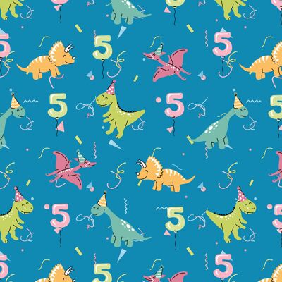 5th Birthday Dinos Wrapping Paper | Recyclable, Made in UK
