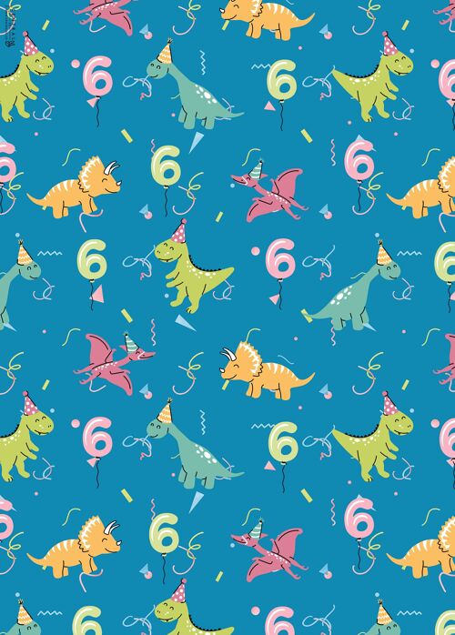 6th Birthday Dinos Wrapping Paper | Recyclable, Made in UK