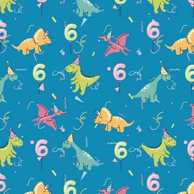 6. Geburtstags-Dinos Geschenkpapier | Recycelbar, hergestellt in Großbritannien