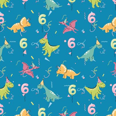 Papier d'emballage Dinos 6e anniversaire | Recyclable, fabriqué au Royaume-Uni