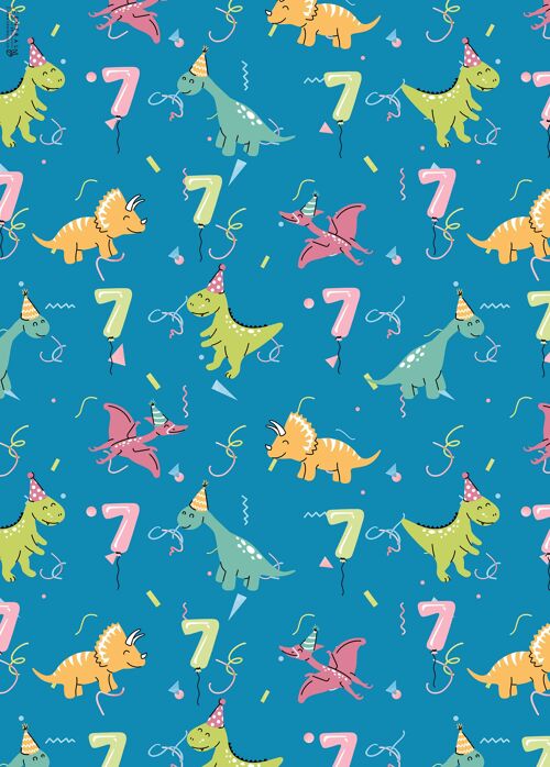 7th Birthday Dinos Wrapping Paper | Recyclable, Made in UK