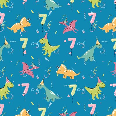 7th Birthday Dinos Wrapping Paper | Recyclable, Made in UK