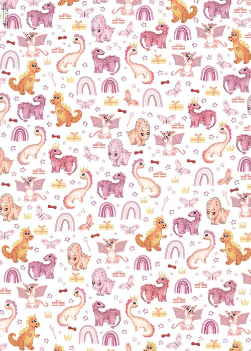 Dino Girls Wrapping Paper | Recyclable, Made in UK