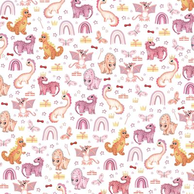 Papel de regalo para niñas Dino | Reciclable, fabricado en el Reino Unido.