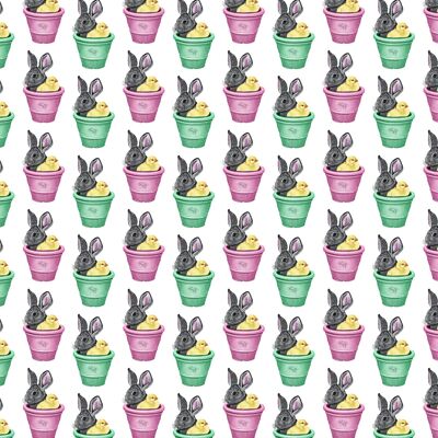 Papel de regalo de conejo y pollito | Reciclable, fabricado en el Reino Unido.